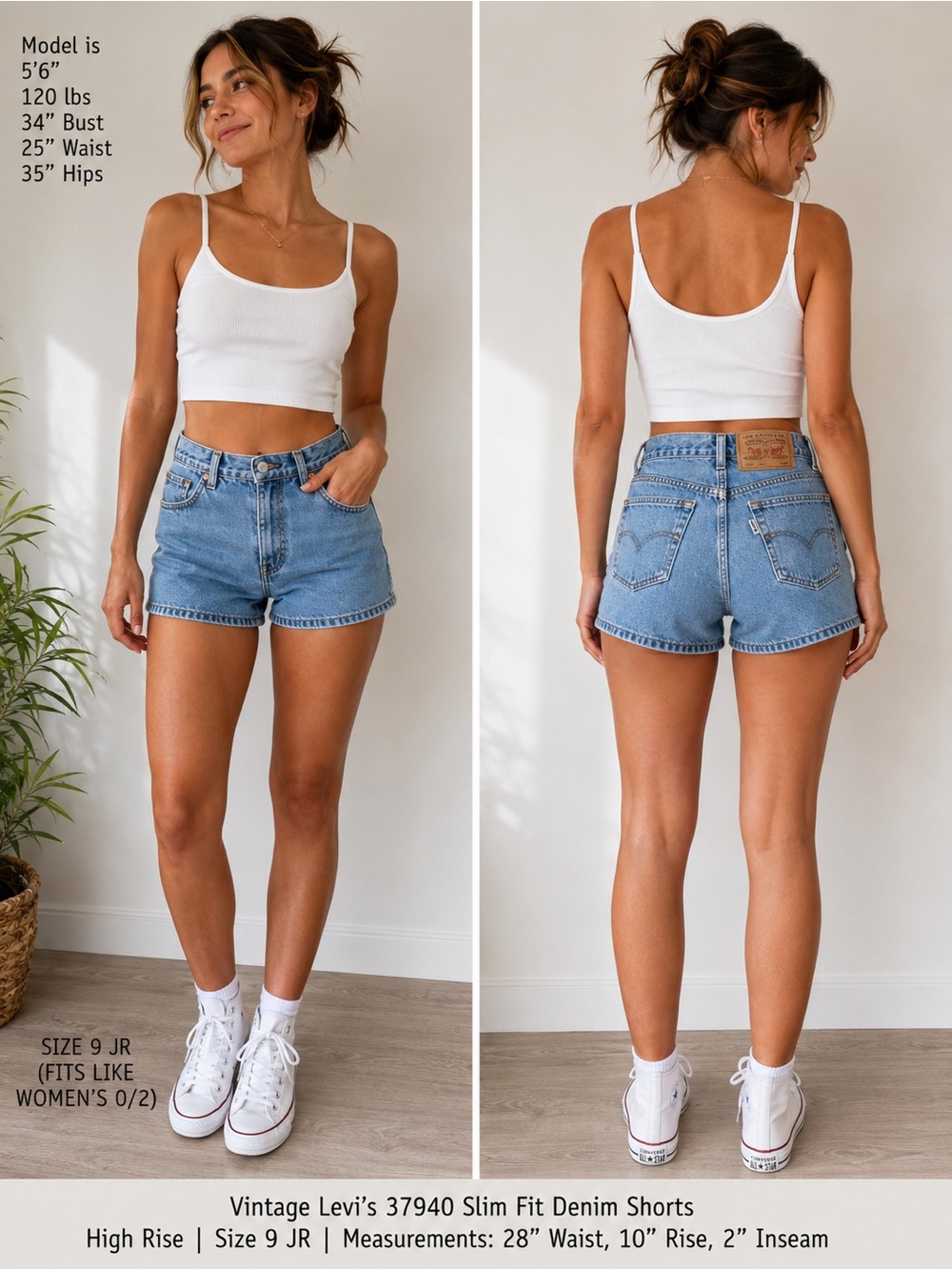 Levi’s 37940 Denim Shorts Women 28 Blue Vintage Slim Fit High Rise 9 JR